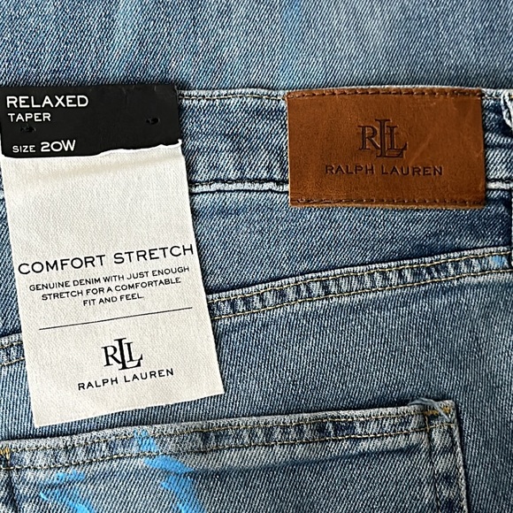 Lauren Blue Splatter Paint Comfort Stretch Relaxed Taper PLUS Jeans - 20W - Picture 3 of 12